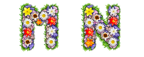 Letters M, N made in the form of a bouquet of flowers