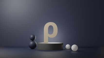 Ro physics symbol in podium and dark blue background. 3D Illustration of object sign in physics