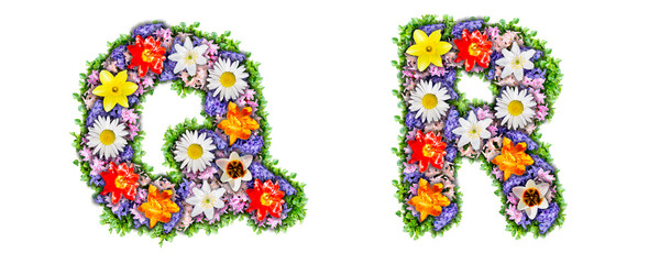 Letters Q, R made in the form of a bouquet of flowers
