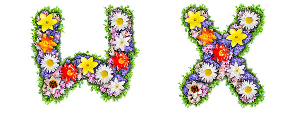 Letters W, X made in the form of a bouquet of flowers