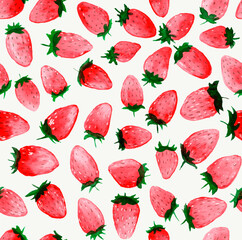 Watercolor seamless pattern with strawberries
