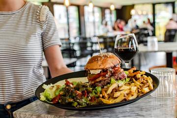 Burger at the restaurant