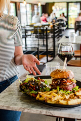 Burger at the restaurant