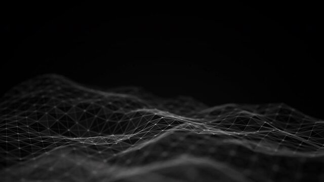 Abstract flowing smooth Plexus fractal waves background. Grid, mesh of dots and lines. Big data connection. Seamless loop animation