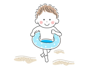 海で遊ぶ男の子のイラスト