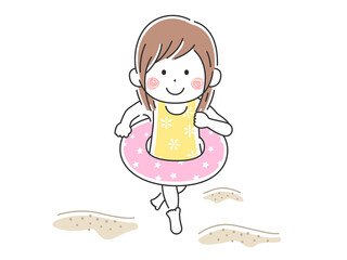海で遊ぶ女の子のイラスト