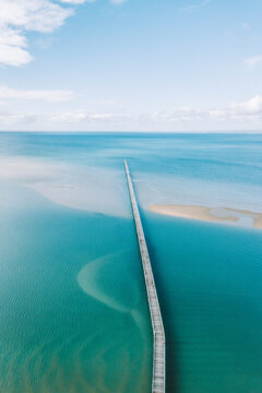 An aerial view of Urangan Pier at Hervey Bay on the Fraser Coast