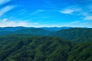 Fototapeta na wymiar 青い空に緑あふれる山々