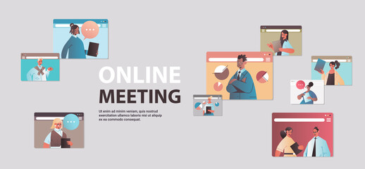 businesspeople chatting during video call business people having online meeting conference communication