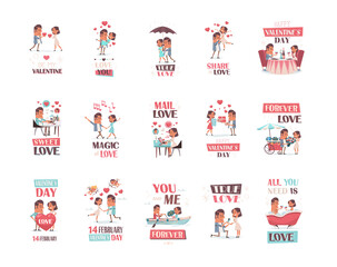 Fototapeta premium set couple in love girlfriend and boyfriend having fun valentines day celebration concept