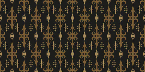 Trendy background patterns with decorative ornaments on a black background, wallpaper. Seamless pattern, texture. Vector illustration for design.