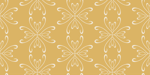 Elegant background pattern with floral ornament on gold background, wallpaper. Seamless pattern, texture. Vector graphics