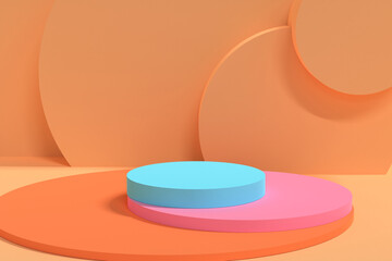 Stage on orange background minimal abstract geometric scene 3d rendering