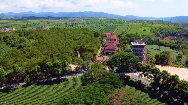 Beautiful view of Bat Nha Pagoda in Bao loc city, Lam Dong province, Vietnam. Text in photos mean Bat Nha pagoda (Vietnamese language)