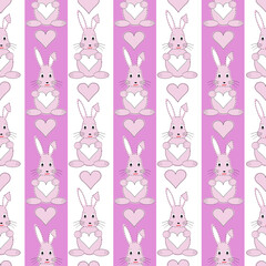 Pink and white seamless pattern with bunny for baby girls, wrapping paper