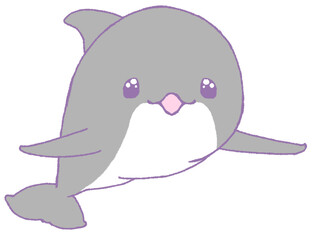 目をキラキラさせてこちらを見る笑顔のイルカ（灰色）