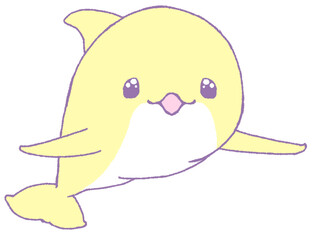 目をキラキラさせてこちらを見る笑顔のイルカ（黄色）