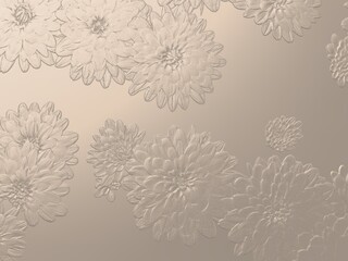 Chrysanthemum flower pattern. Metallic champagne color background.3D illustration. 3D render.