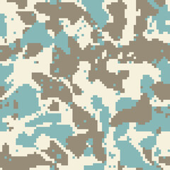 Digital camouflage pattern background, seamless vector illustration. Military blue clothing style. Tactical army camo, repeat print for wallpapers, tile or prints on fabric. 