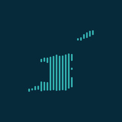 Vector abstract map of Trinidad and Tobago with blue straight rounded lines isolated on a indigo background.