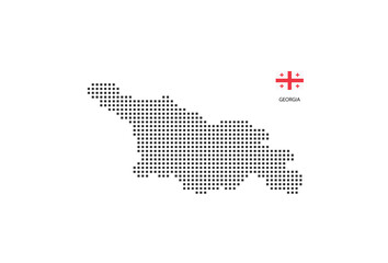 Obraz premium Vector square pixel dotted map of Georgia isolated on white background with Georgia flag.