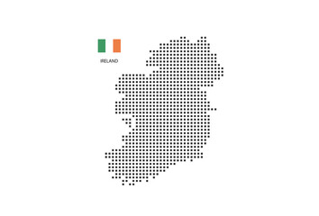 Obraz premium Vector square pixel dotted map of Ireland isolated on white background with Ireland flag.