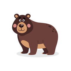 Cartoon bear. Vector flat illustration of animal in kids style. Brown cute character, mascot isolated on white background. 
