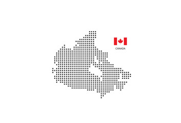 Obraz premium Vector square pixel dotted map of Canada isolated on white background with Canada flag.