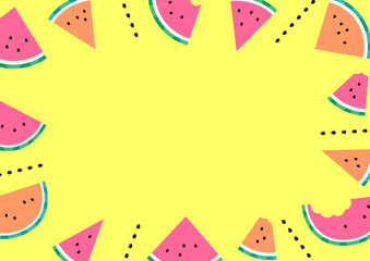 まるごと スライス西瓜と西瓜の皮の模様背景のシンプルなイラストバナー All Wall Mural A Kimama