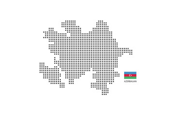 Obraz premium Vector square pixel dotted map of Azerbaijan isolated on white background with Azerbaijan flag.