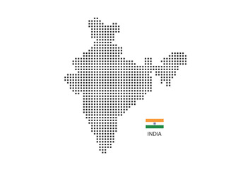 Fototapeta na wymiar Vector square pixel dotted map of India isolated on white background with India flag.