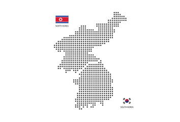 Vector square pixel dotted map of Korea isolated on white background with Korea flag.