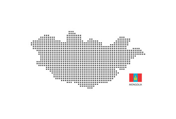 Fototapeta na wymiar Vector square pixel dotted map of Mongolia isolated on white background with Mongolia flag.