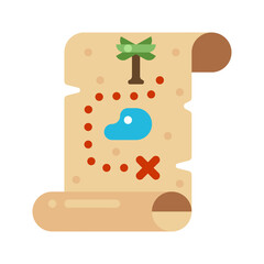 Antique treasure map icon vector flat illustration. Ancient drawing of way geographical navigation