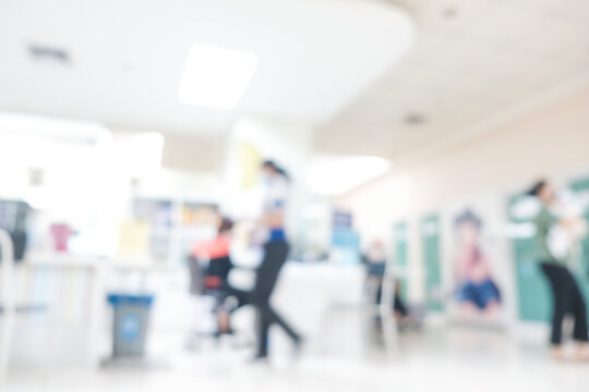 Abstract blurred bokeh indoor clinic hospital with people waiting service