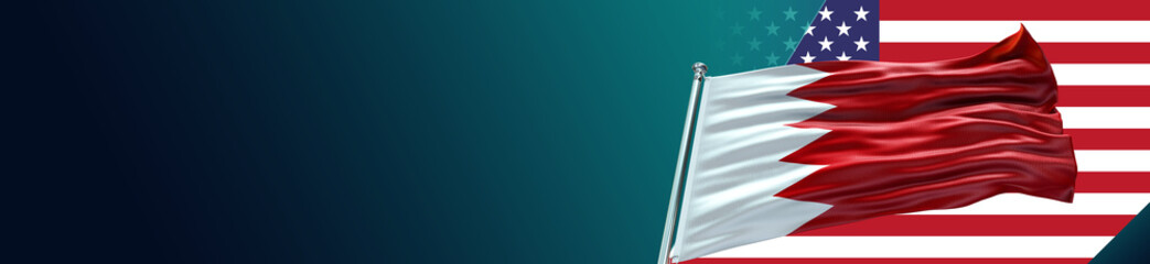 Fototapeta na wymiar Bahrain Flag with Flat United States of America Flag and large Gradient Double Flag 