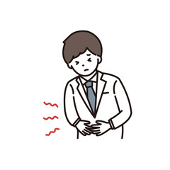 腹痛で苦しんでいる男性薬剤師のイラスト