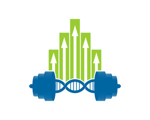 Dumbbell and DNA helix with arrow up on top