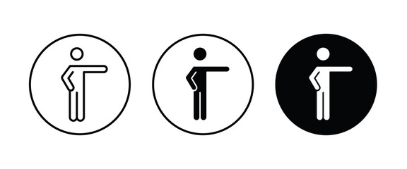 Man shows, showing stick figure positions, human icons button, vector, sign, symbol, logo, illustration, editable stroke, flat design style isolated on white linear pictogram