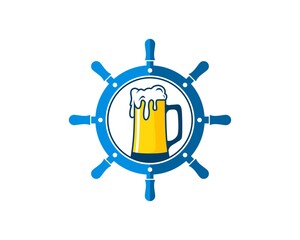 Ship steering wheel with beer glass inside