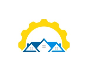 Yellow half gear with real estate house inside