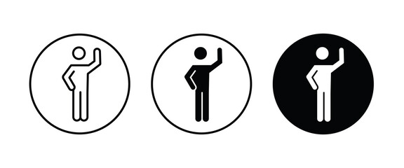 Man shows, showing stick figure positions, human icons button, vector, sign, symbol, logo, illustration, editable stroke, flat design style isolated on white linear pictogram