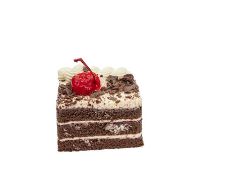 Chocolate Cake, A Close Up Of Homemade Slided Birthday Layer Cake Bakery Isolated On White Background.