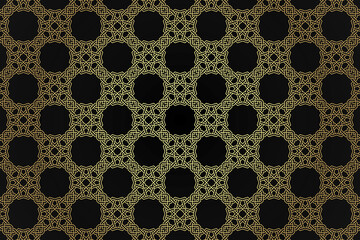 Golden art deco seamless patterns. Luxury decorative ornaments with gold geometric shapes and vintage background