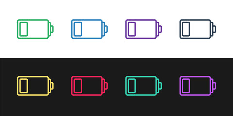 Set line Battery charge level indicator icon isolated on black and white background. Vector