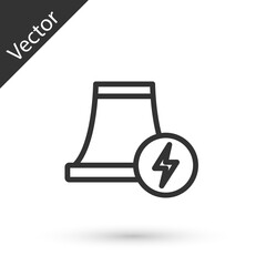 Grey line Nuclear power plant icon isolated on white background. Energy industrial concept. Vector
