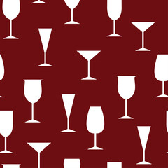 Wine glasses seamless pattern. Vector repeating wine glasses bacground. Glassware pattern.