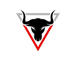 Triangle shape with black bull head inside