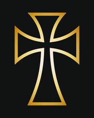 Cross vector shape symbol. Christianity sign. Christian religion icon. Catholic and protestant faith logo or image. Teutonic crusader label. Gothic crusade crucifix.