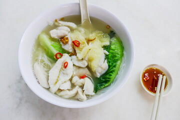 Famous Pulau Pangkor seafood meal / Seafood Soup Noodle  / Superior broth made from anchovies, fish meat and fishball with vegetables